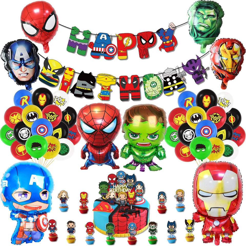 Spiderman Hulk Iron Man Foil Balloons Superhero Latex Ballon Happy Birthday Banner Hero Party Decoration Boy Child Cake Topper