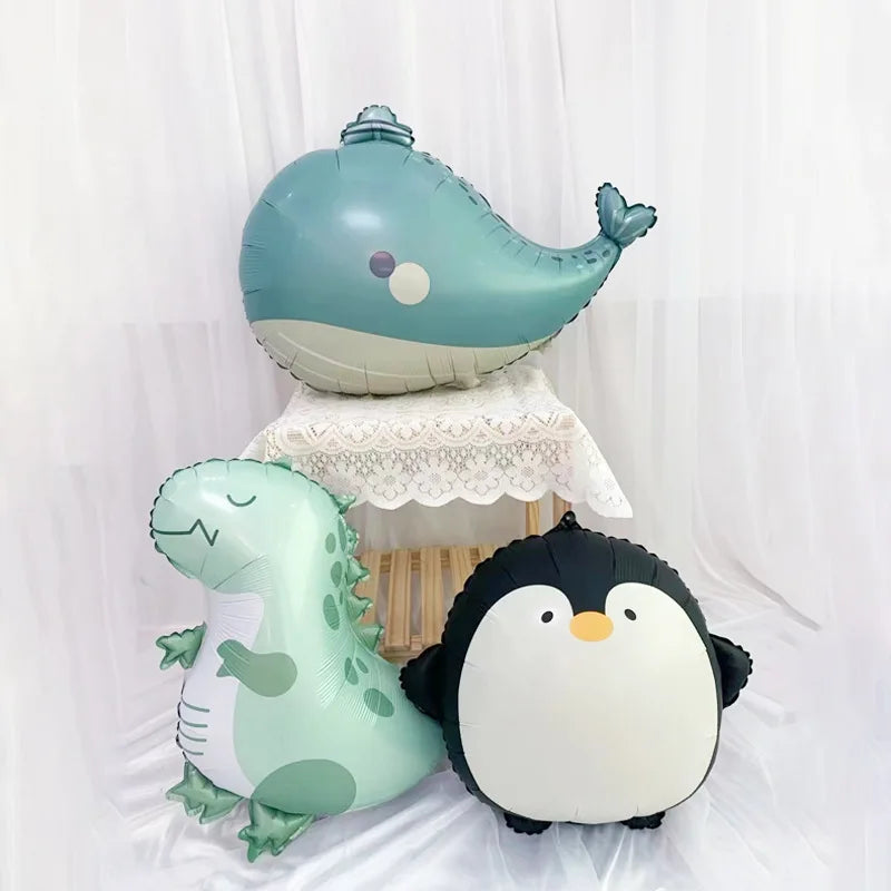 Cute Matte Animal Foil Balloon Cartoon Whale Penguin Bear Elephant Dinosaur Helium Balloons Kids Adult Birthday Party Decoration