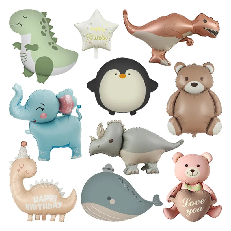 Cute Matte Animal Foil Balloon Cartoon Whale Penguin Bear Elephant Dinosaur Helium Balloons Kids Adult Birthday Party Decoration